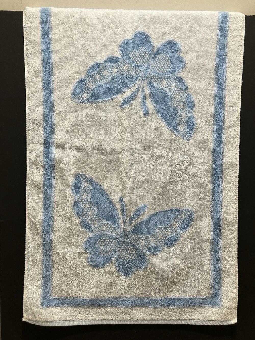 Vintage Butterfly Hand Towel Blue White Terry Cotton 25 x 16